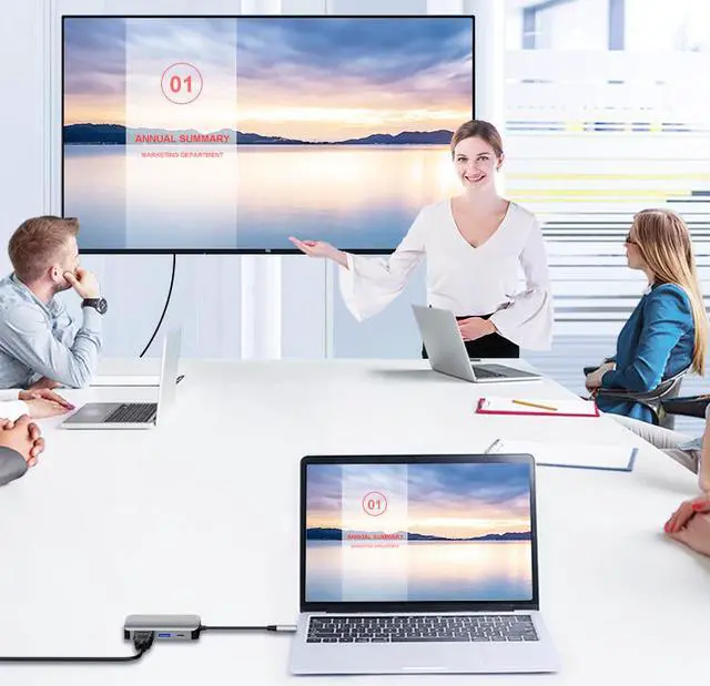 Alt view image 3 of 6 - Weastlinks USB C Type c to HDMI-compatible 4K Adapter VGA USB3.0 video Converter PD 100W Fast charger