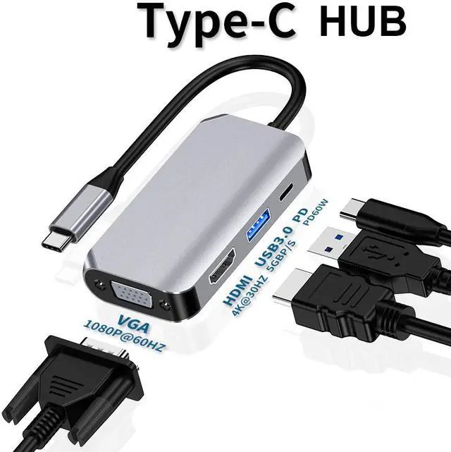 Alt view image 5 of 6 - Weastlinks USB C Type c to HDMI-compatible 4K Adapter VGA USB3.0 video Converter PD 100W Fast charger