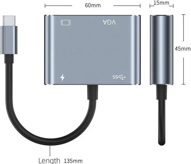 Alt view image 4 of 6 - Weastlinks USB C to VGA HDMI Cable USB 3.1 HUB Type C to VGA adapter monitor cable USB-C to VGA Cable