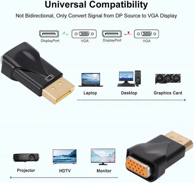 Alt view image 2 of 7 - Weastlinks 1080P DP to VGA Converter Adapter DisplayPort Display Port Male to VGA Female Converter for PC Projector DVD TV Laptop Monitor