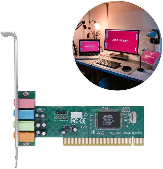 Alt view image 4 of 6 - Weastlinks PCI-E PCI for Express 4.1 Channel 3D Audio 5-Channel Digital Sound Card 4.1 Solid Capacitors CMI8738 Chipset Expansion Card