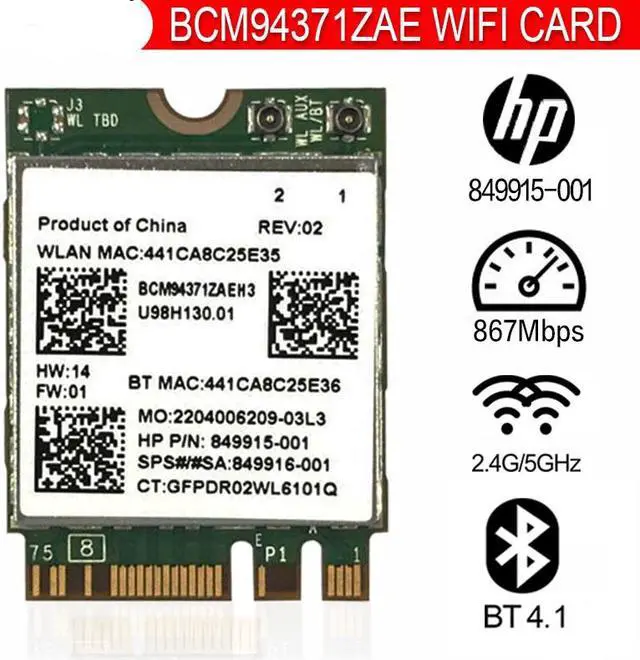 Main image of Weastlinks Broadcom BCM94371ZAE BCM4371 802.11 AC NGFF M.2 867Mbps WiFi Bluetooth 4.1 Combo SPS 849915-001 Wireless network card wifi