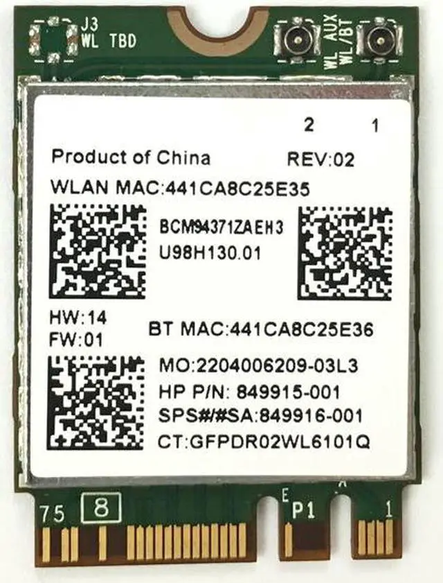 Alt view image 5 of 5 - Weastlinks Broadcom BCM94371ZAE BCM4371 802.11 AC NGFF M.2 867Mbps WiFi Bluetooth 4.1 Combo SPS 849915-001 Wireless network card wifi