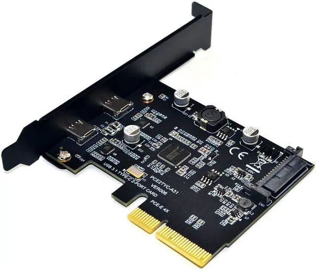 Alt view image 2 of 7 - Weastlinks USB 3.1 PCIE Raiser Card Dual Reversible USB 3.1 Gen 2 Type-C Ports PCI-E PCI Express X4 SATA 15Pin Connector