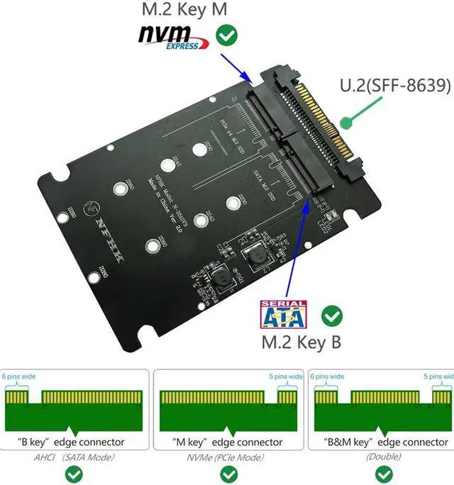 Alt view image 2 of 6 - Weastlinks NVME Adapter Riser M.2 SSD to U.2 Adapter 2in1 M.2 NVMe + M.2 SATA NGFF SSD to PCI-e U.2 SFF-8639 Adapter PCIe M2 Converter Card