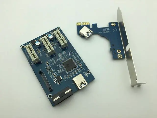 Alt view image 7 of 7 - Weastlinks PCI-e Express 1X to 3 Port 1X Switch Multiplier HUB Riser Card + USB 3.0 Cable