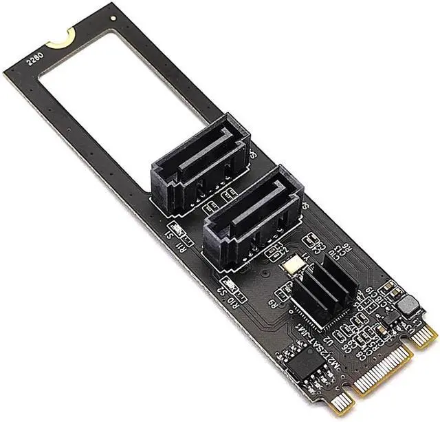 Alt view image 7 of 7 - Weastlinks M.2 NVME to SATA 3.0 6Gb Expansion Card Adapter M.2 Key-M PCIE NVME to 2 Port SATA3.0 Riser Card Converter JMB582 PCI-E 3.0 Chip