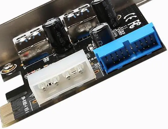 Alt view image 3 of 4 - Weastlinks USB 3.0 PCI-E Expansion Card Adapter External 2 Port USB3.0 Hub Internal 19pin Header PCI-E Card 4pin IDE Power