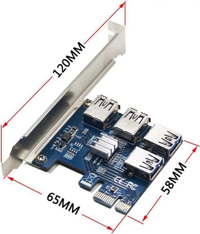 Alt view image 6 of 6 - Weastlinks PCIe 1 to 4 PCI Express 16X Slots Riser Card PCI-E 1X to External 4 PCI-e Slot Adapter PCIe Port Multiplier Card