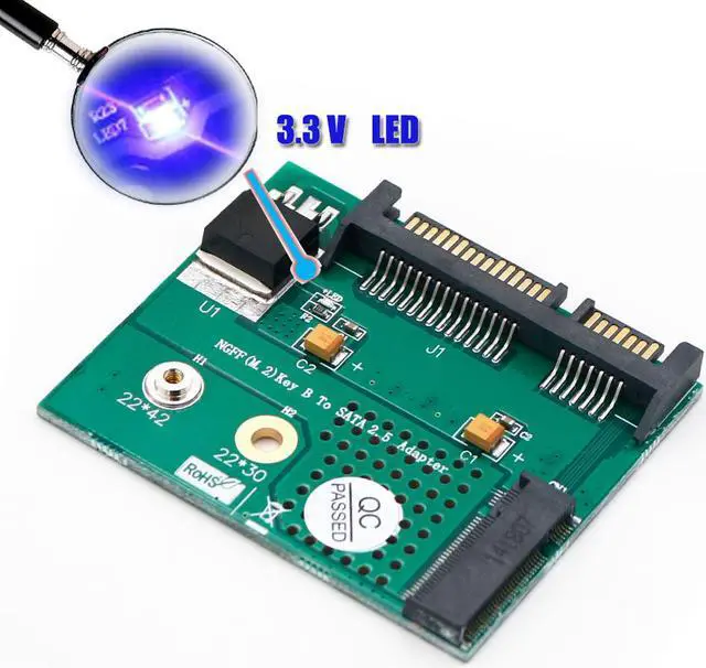 Alt view image 2 of 7 - Weastlinks M.2 NGFF SSD to SATA 2.5" Adapter M.2 to SATA Converter Card Computer Components 3.3V LED B Key Connector for 2230 2242 M2 SSD