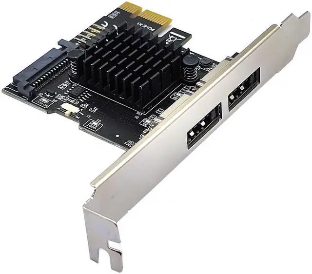 Alt view image 3 of 7 - Weastlinks PCI Express eSATA Expansion Card PCIE X1 to 2Port eSATA Adapter with SATA Power USB2.0 9Pin Header Support 3.5" HDD ASM1061 Chip