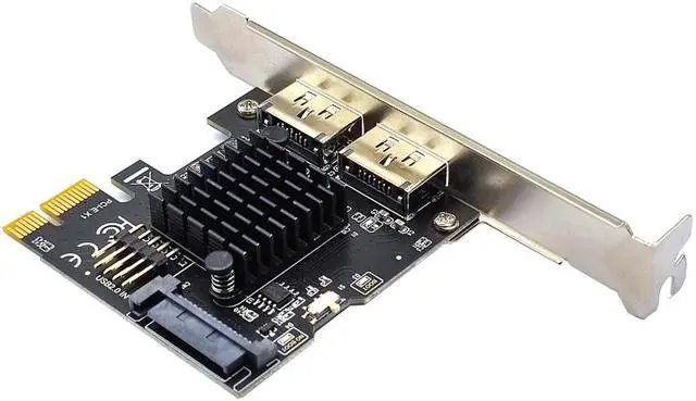 Alt view image 2 of 7 - Weastlinks PCI Express eSATA Expansion Card PCIE X1 to 2Port eSATA Adapter with SATA Power USB2.0 9Pin Header Support 3.5" HDD ASM1061 Chip