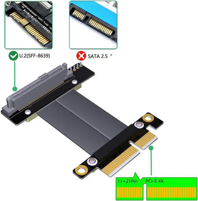Main image of Weastlinks PCIE Riser Cable SFF-8639 U.2 to PCI Express 3.0 X4 32Gbps Ribbon Extender Extension Cable SFF8639 U2 Connector for U.2 NVME SSD