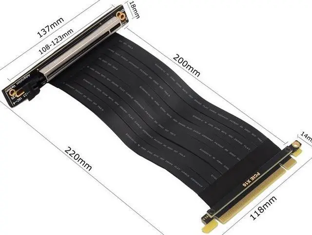Alt view image 6 of 7 - Weastlinks PCI Express 3.0 16x Riser Ribbon Extender Cable Slot Reverse 360 Degree PCIe 3.0 x16 Extension slot 360 For Video Card Upright