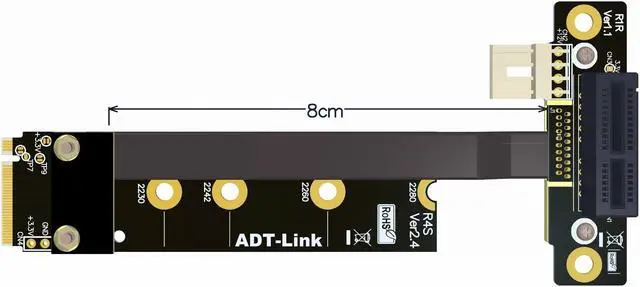 Alt view image 7 of 7 - Weastlinks M.2 NVMe PCIE 1x 4.0 to M.2 NVMe Key M Riser Adapter Card Extension female chassis M2 PCI-Express X1 Sata Power Cord