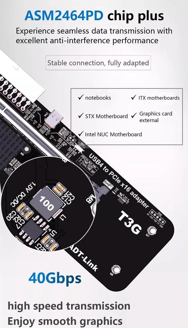 Weastlinks For NUC/ITX/STX/Nootbook PC Graphics Card External USB4 to PCIe  4.0 x16 Connector eGPU Adapter for Thunderbolt 3/4