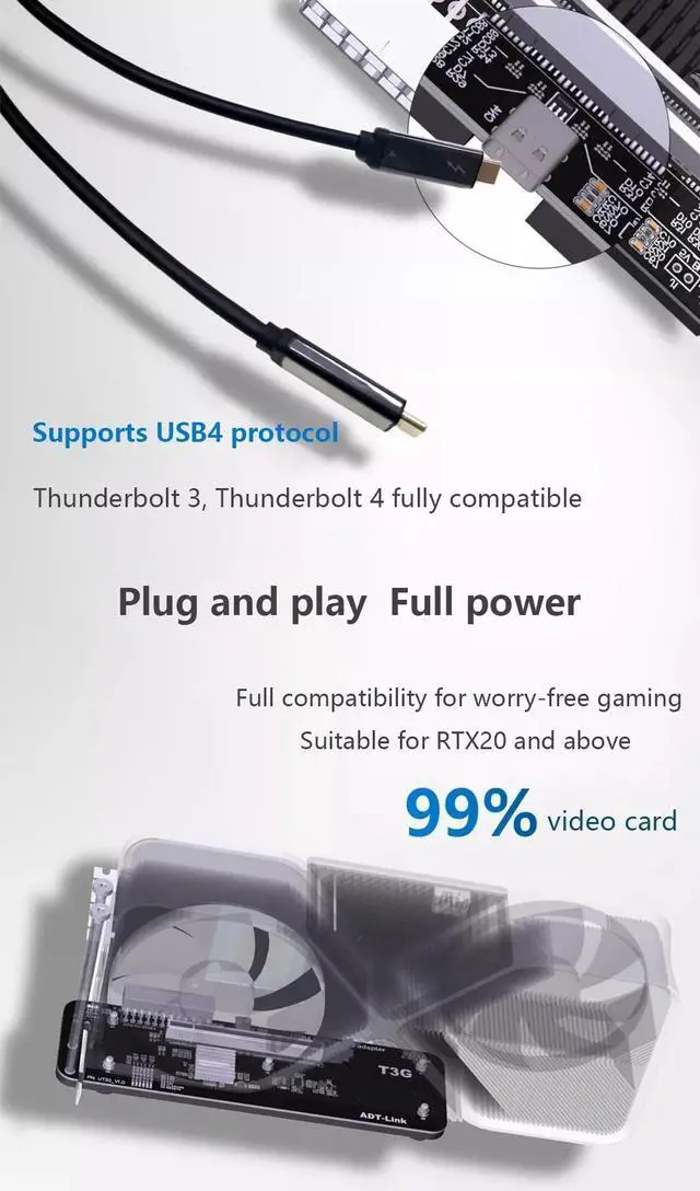 Alt view image 5 of 7 - Weastlinks For NUC/ITX/STX/Nootbook PC Graphics Card External USB4 to PCIe 4.0 x16 Connector eGPU Adapter for Thunderbolt 3/4