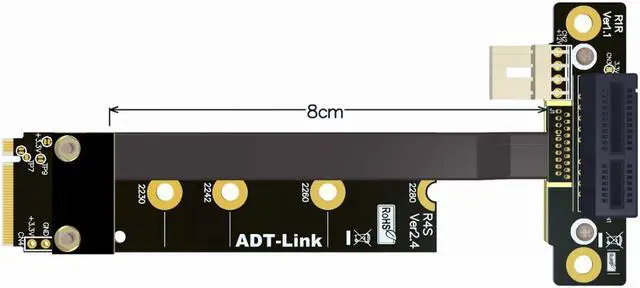 Alt view image 3 of 4 - Weastlinks 8G/bps PCIE x1 pci-e 1x 3.0 TO M.2 NGFF NVMe key M Riser Adapter Card Extension Ribbon Cable M2 key-M 1 Pci-express