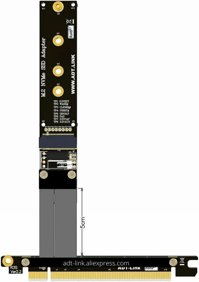 Alt view image 3 of 5 - Weastlinks M.2 NVMe SSD Extension Cable Solid Drive Riser Card R34SF M2 to 16x PCI-Express 3.0 X4 PCIE Full Speed 32G/bps M Key Extender