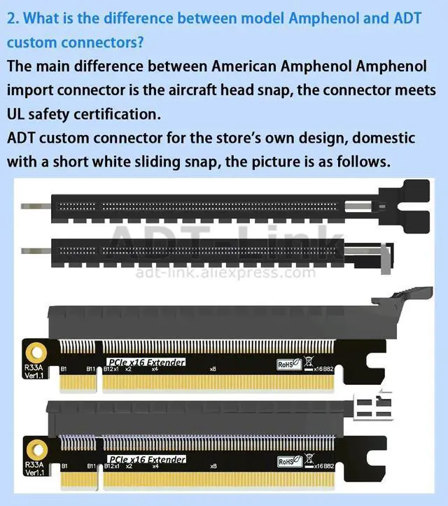 Alt view image 7 of 7 - Weastlinks PCIe 164 Pin 16x Male to Female Riser Extended Card Adapter 4.0 PCI-e Express Test DIP slot With Fixing plate for 1U 2U 3U