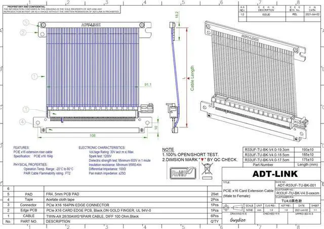 Alt view image 6 of 6 - Weastlinks PCI Express Gen4 PCI-E 3.0 16X Extender Flexible Extension Cable Reverse PCIe X16 Riser Card Cable