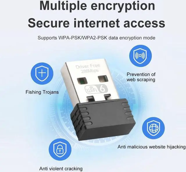 Alt view image 2 of 7 - Weastlinks WiFi6 USB Adapter 300Mbps Wireless External Receiver Free Drive 2.4Ghz 300Mbps WiFi Dongle Ethernet Network Card PC Laptop