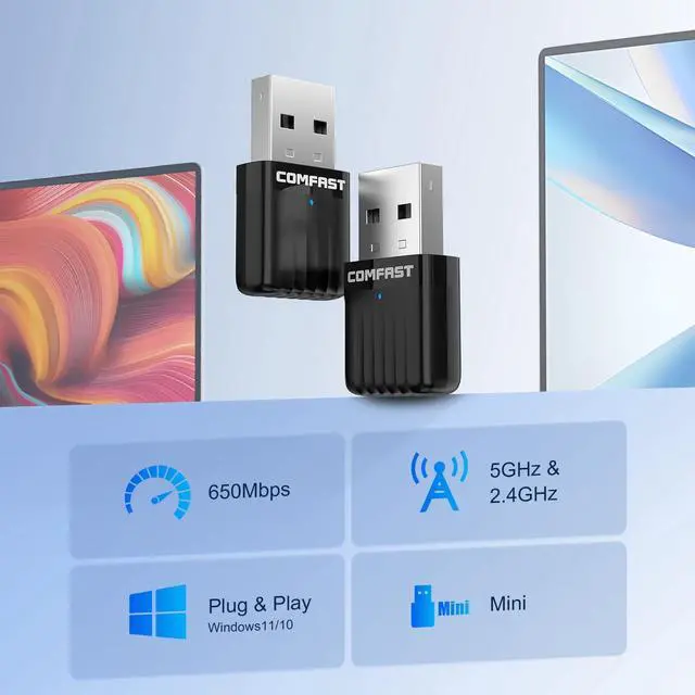 Alt view image 2 of 7 - Weastlinks Mini Free Drive 650Mbps Wireless Network Card 2.4G 5G Dual Band WiFi Adapter WPA3 Wi Fi Recevier Hot Spot for PC/Laptop