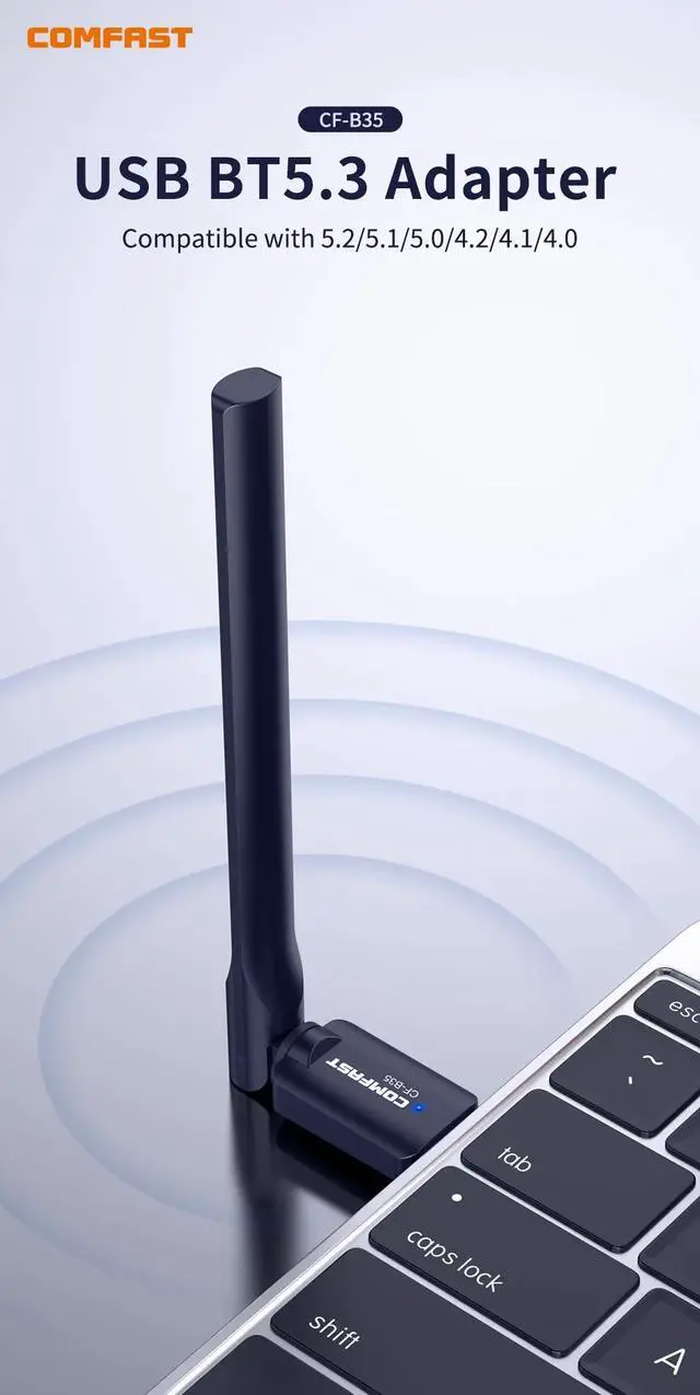 Alt view image 2 of 7 - Weastlinks USB BT5.3 Adapter 2.4GHz Free Drive Bluetooth Dongle with External Antenna Data transfer Support Windows 8.1/10 /11