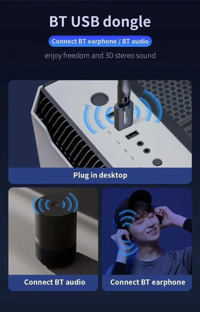 Alt view image 6 of 7 - Weastlinks USB BT5.3 Adapter 2.4GHz Free Drive Bluetooth Dongle with External Antenna Data transfer Support Windows 8.1/10 /11