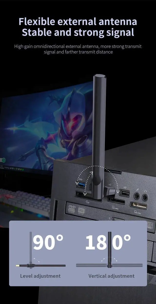 Alt view image 3 of 7 - Weastlinks USB BT5.3 Adapter 2.4GHz Free Drive Bluetooth Dongle with External Antenna Data transfer Support Windows 8.1/10 /11