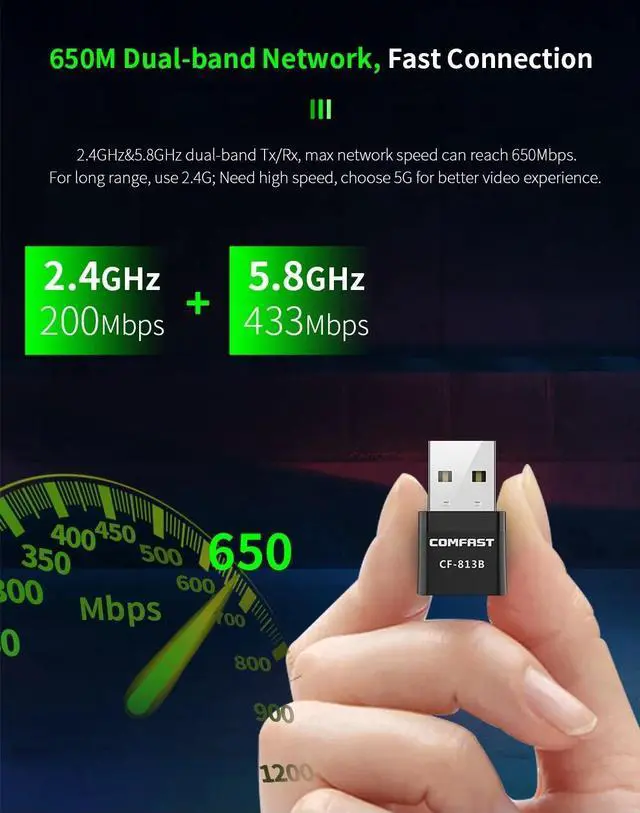 Alt view image 5 of 7 - Weastlinks BT+WiFi 650Mbps Dual Band 2.4G&5.8G WiFi Adapter BT 4.2 Dongle Wireless Network Card Support Windows XP/Vista/7/8/8.1/10 Mac OS