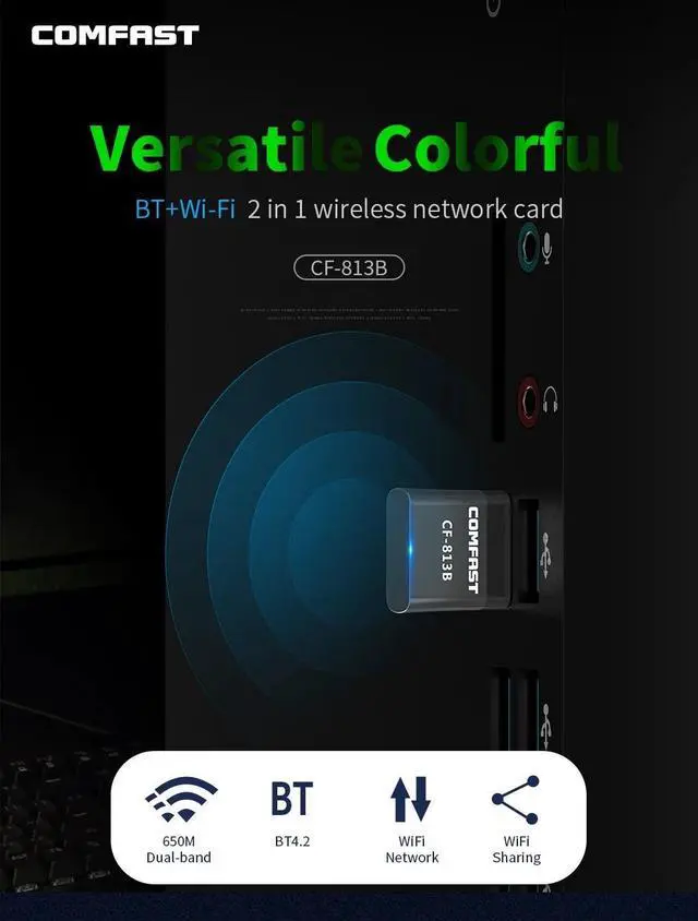 Alt view image 3 of 7 - Weastlinks BT+WiFi 650Mbps Dual Band 2.4G&5.8G WiFi Adapter BT 4.2 Dongle Wireless Network Card Support Windows XP/Vista/7/8/8.1/10 Mac OS