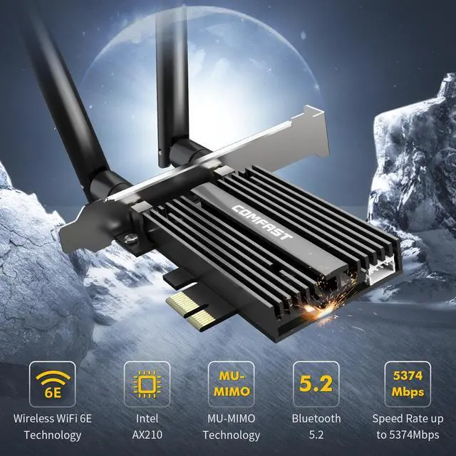 Alt view image 3 of 7 - Weastlinks 5374Mbps WiFi6E Intel AX210 PCIe Wireless Network Card 2.4G/5G/6GHz WiFi 6e Adapter 802.11ax/ac Bluetooth 5.2 For PC Win11/10