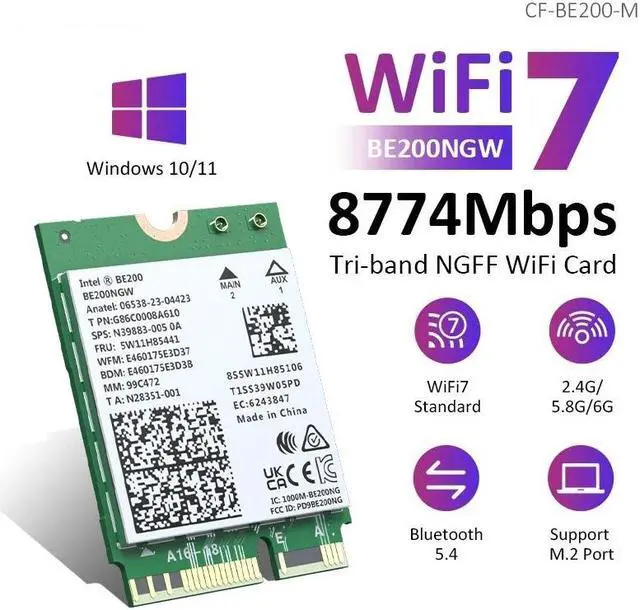 Main image of Weastlinks WiFi 7 Intel BE200 Network Card Bluetooth 5.4 Tri Band 2.4G/5G/6GHz 8774Mbps BE200NGW M.2 Wireless Adapter Better than WiFi 6E