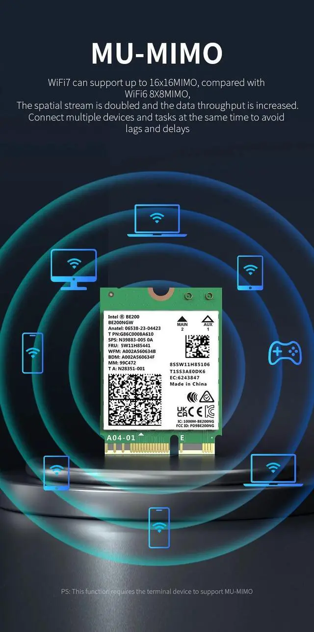 Alt view image 5 of 7 - Weastlinks WiFi 7 Intel BE200 Network Card Bluetooth 5.4 Tri Band 2.4G/5G/6GHz 8774Mbps BE200NGW M.2 Wireless Adapter Better than WiFi 6E