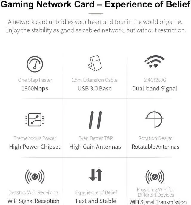 Alt view image 3 of 7 - Weastlinks 1900Mbps Dual Band 2.4G 5GHz USB WiFi Adapter 2dbi Antenna Monitor Mode 802.11ac Wireless Network Card For Windows Kali Linux