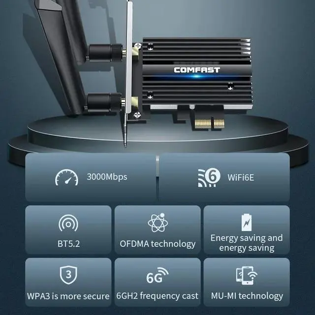 Alt view image 2 of 7 - Weastlinks WiFi6E 3000Mbps PCI-E Network Card 2.4G&5GHz&6GHz Tri Band WiFi Adapter 802.11AX AX181 For Desktop PC Win10/Win11 64bit