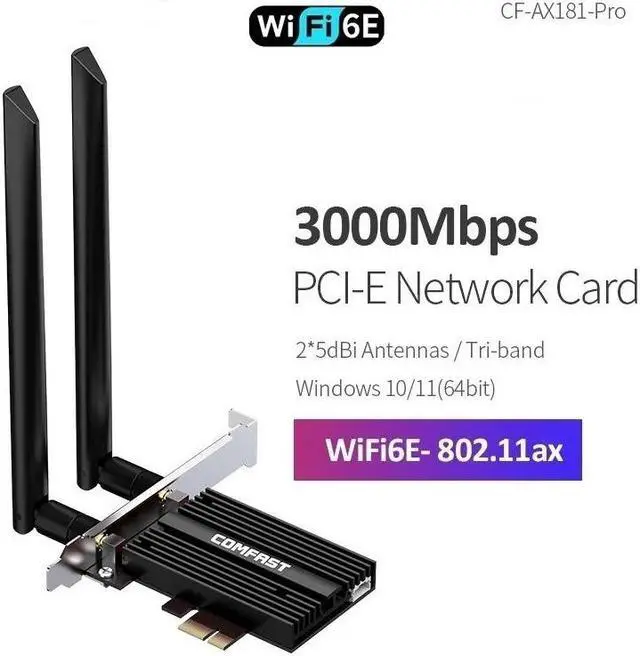 Main image of Weastlinks WiFi6E 3000Mbps PCI-E Network Card 2.4G&5GHz&6GHz Tri Band WiFi Adapter 802.11AX AX181 For Desktop PC Win10/Win11 64bit