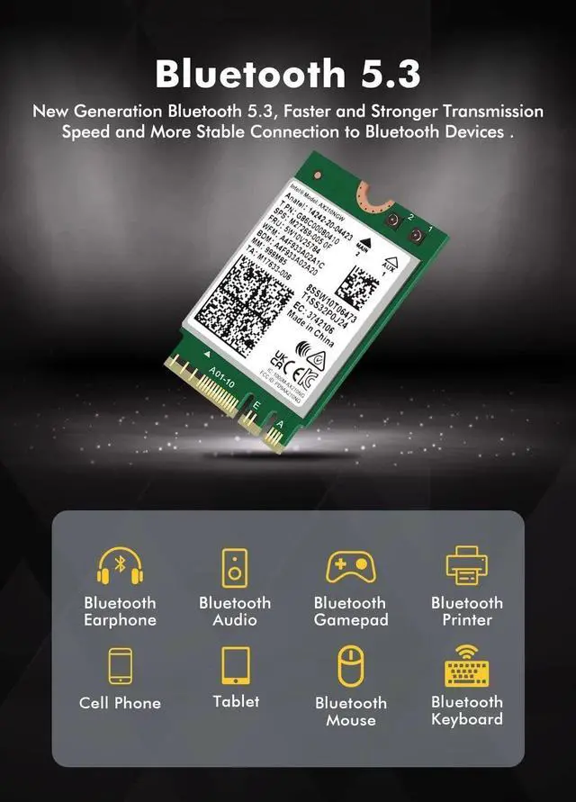 Alt view image 3 of 7 - Weastlinks Dual Band Intel AX210 Wireless 2.4Gbps Bluetooth 5.3 802.11AX Wireless Wi-Fi 6 AX210 For Intel AX210NGW M.2 NGFF Wlan WiFi Card