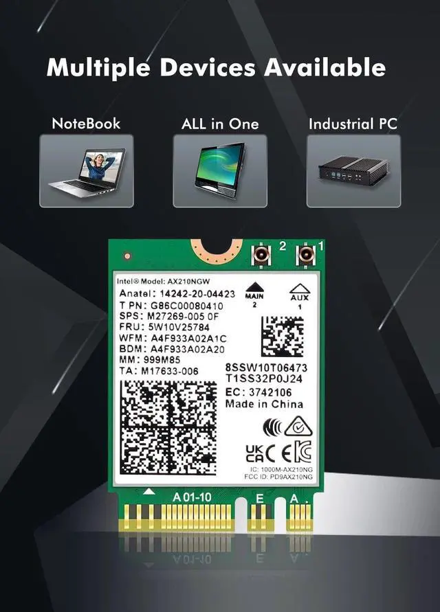 Alt view image 5 of 7 - Weastlinks Dual Band Intel AX210 Wireless 2.4Gbps Bluetooth 5.3 802.11AX Wireless Wi-Fi 6 AX210 For Intel AX210NGW M.2 NGFF Wlan WiFi Card