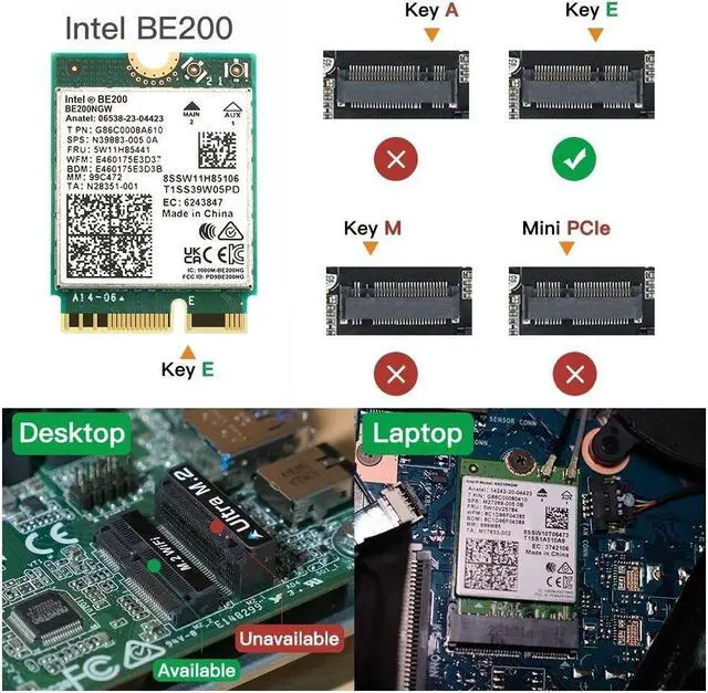 Alt view image 5 of 7 - Weastlinks BE200 Bluetooth 5.4 Wifi Card BE200NGW 2.4/ 5/ 6 GHz 5.8 Gbps For Windows 11 PC Laptop
