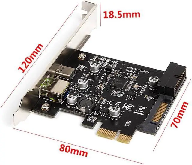 Alt view image 4 of 5 - Weastlinks PCI-Express PCI-e To USB 3.1 Type-C Riser Post Card PCIe to USB-C 2.4A Fast Charger+19PIN Front USB Miner Expansion Adapter Card