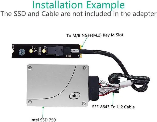 Alt view image 5 of 7 - Weastlinks Riser Card M.2 Module MiniSAS HD SFF-8643 36Pin Connector to NGFF M.2 Key M Adapter Support Intel 750 2.5" U2 SFF-8639 NVMe SSD