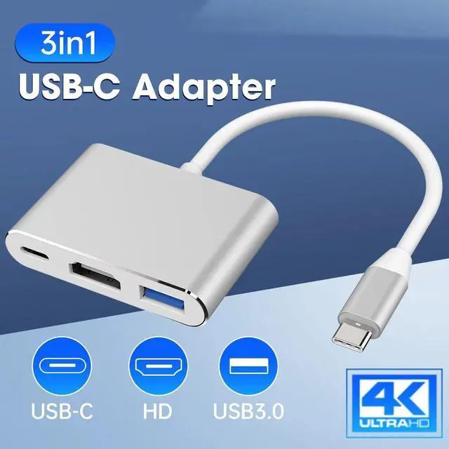 Main image of Weastlinks USB-C To HDMI 3 in 1 Cable Converter USB 3.1 Type C To HDMI 4K USB 3.0 USB 3.2 Adapter Cable Silver