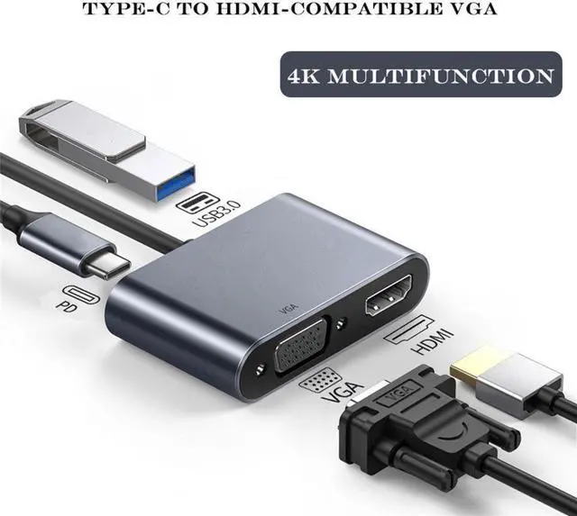 Alt view image 4 of 7 - Weastlinks USB C To HDMI VGA Adapter Type-C Digital AV Multiport Adapter Thunderbolt 3 Converter To 4K 1080P Fast Charging Port