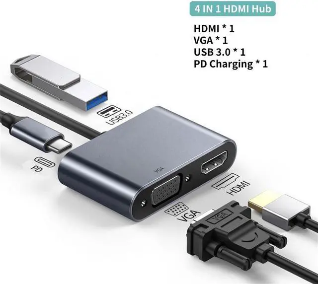 Alt view image 2 of 7 - Weastlinks USB C To HDMI VGA Adapter Type-C Digital AV Multiport Adapter Thunderbolt 3 Converter To 4K 1080P Fast Charging Port
