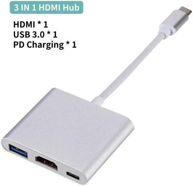 Main image of Weastlinks USB C To HDMI VGA Adapter Type-C Digital AV Multiport Adapter Thunderbolt 3 Converter To 4K 1080P Fast Charging Port Silver 3 Ports