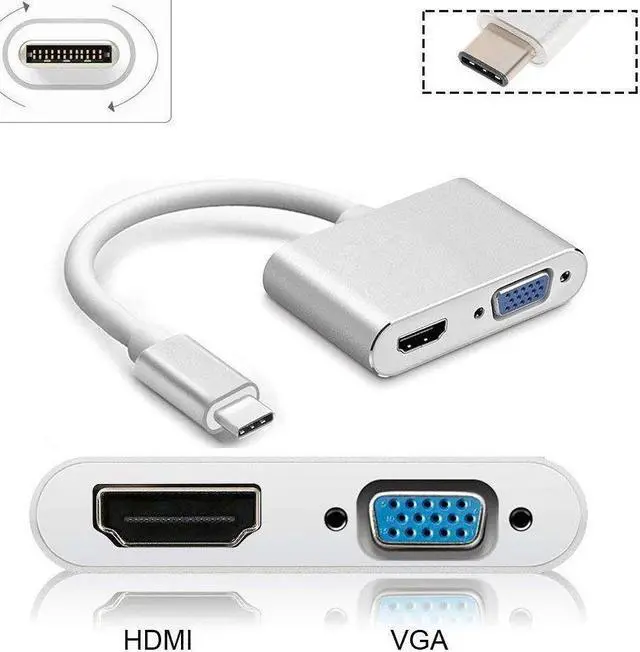 Alt view image 2 of 7 - Weastlinks USB C Type C To HDMI-compatible VGA Hub Adapter 4K USB3.1 Audio Video Converter Silver