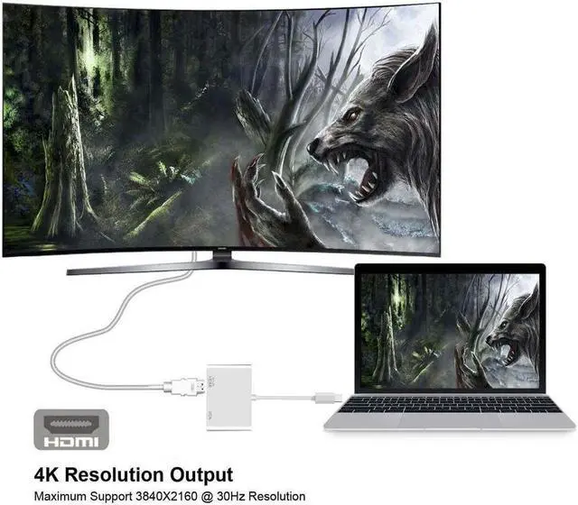 Alt view image 5 of 7 - Weastlinks USB C Type C To HDMI-compatible VGA Hub Adapter 4K USB3.1 Audio Video Converter Silver