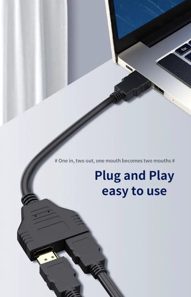 Alt view image 7 of 7 - Weastlinks 2Pcs HDMI Splitter Cable 1080P 2 Dual Port Y Splitter 1 In 2 Out Cable Adapter Splitter